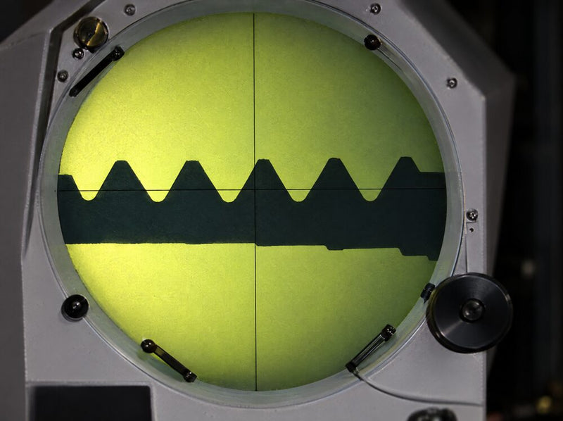 Thread form magnified on a Fowler Baty optical comparator screen