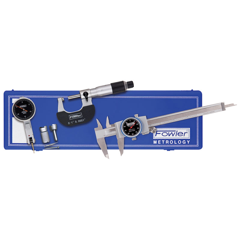 Fowler Black Dial Caliper, Micrometer and Test Indicator Measuring Set