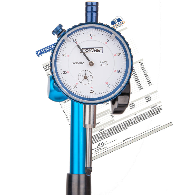 Fowler 1" White Premium Dial Indicator with Certificate of Calibration