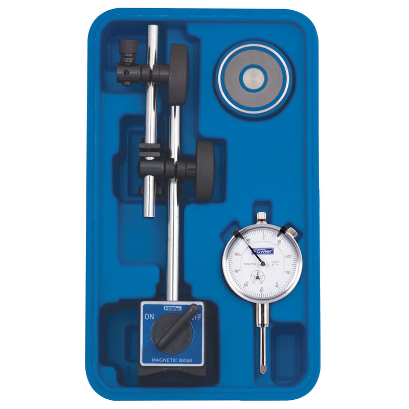 Fowler Fine Adjust Mag Base with AGD White Dial Indicator Set