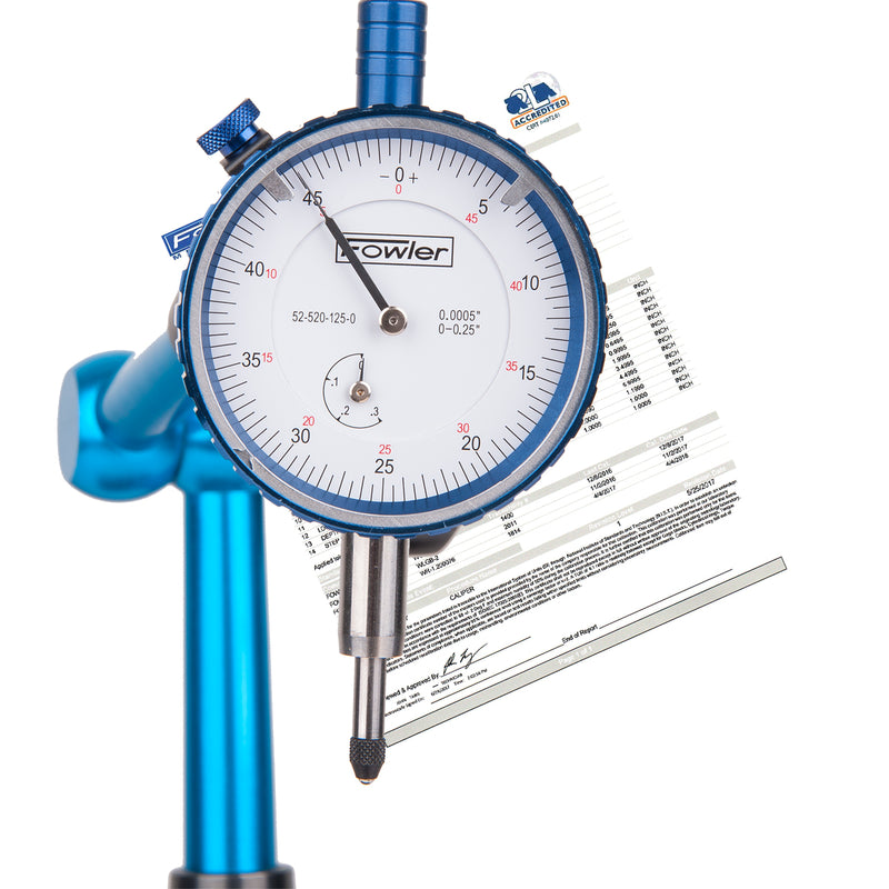 Fowler 0.05" White Premium Dial Indicator with Certificate of Calibration