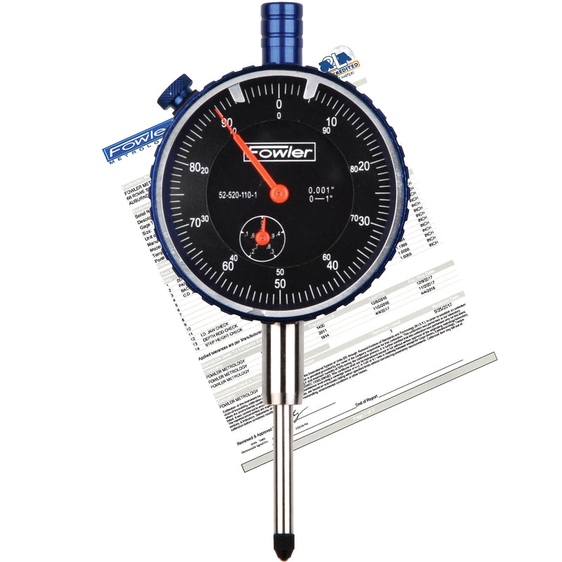 Fowler 1" Black Dial Premium Dial Indicator with Certificate of Calibration