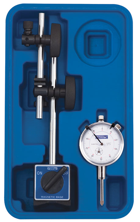 Fowler Fine Adjust Mag Base with White Dial Indicator Set