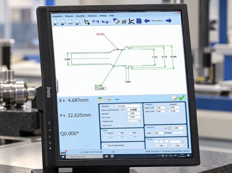 Fusion comparator software laying a CAD drawing over the measured profile