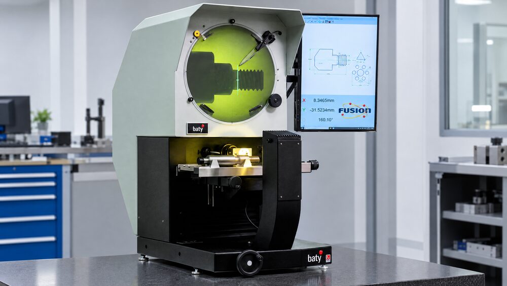 Fowler Baty horizontal optical comparator with Fusion software in a QC lab