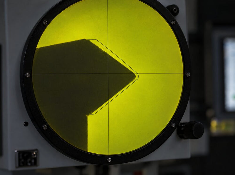 Cutting tool form checked on a Fowler Baty optical comparator screen