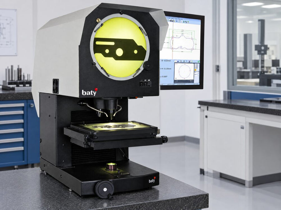 Flat part on the lit glass stage of a Fowler Baty optical comparator