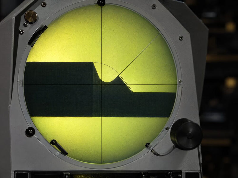 Radius and angle measured on a Fowler Baty optical comparator screen