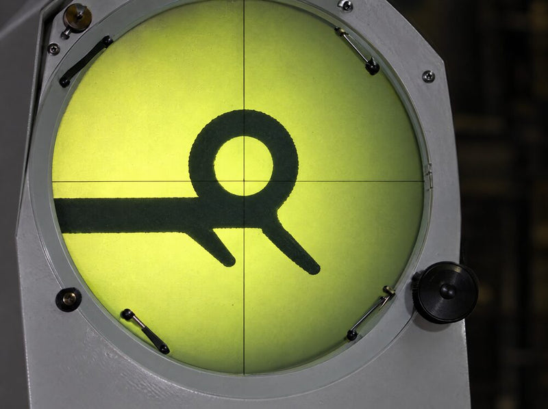 Rubber seal profile magnified on a Fowler Baty optical comparator screen