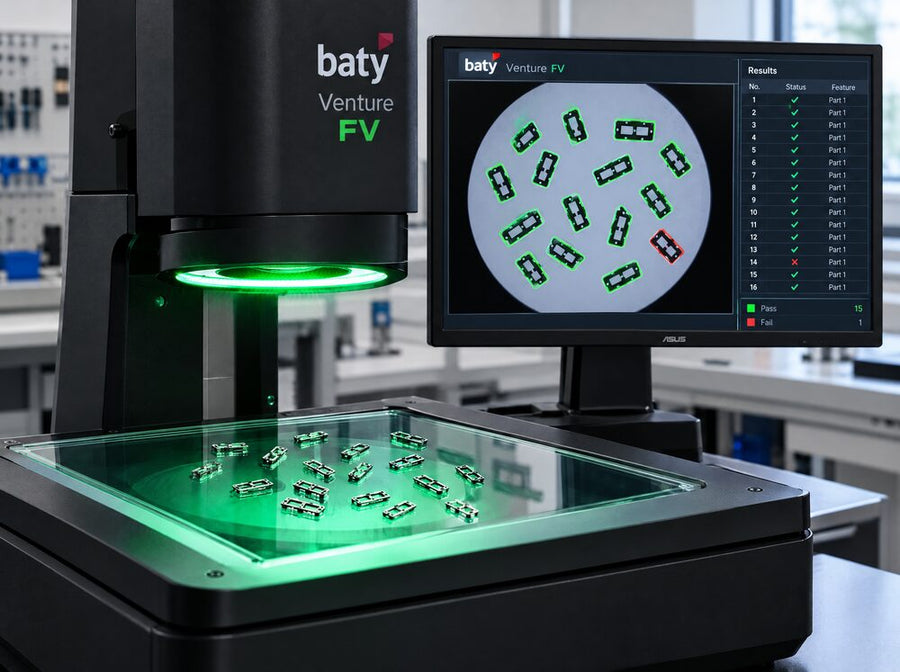 Many parts measured at once on a Fowler Baty Venture FV flash vision system