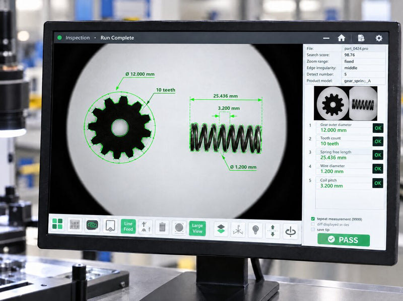 Gear and spring measured on a Fowler Baty vision system