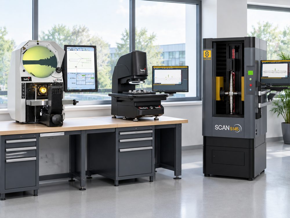 Fowler Baty R14 optical comparator, Baty Venture FV vision system and Sylvac SCAN S145 in one quality lab